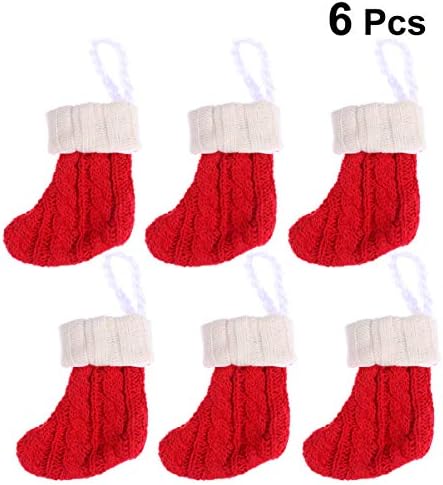 Нубестички празничен камин виси украс 6 парчиња плетено Божиќно порибување, висечки чорапи, сребрени садови, бонбони, држач за подароци за