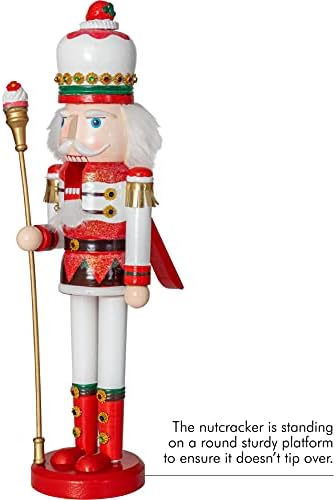 Орнативност јагода играчка војник Оревокршачка - дрвена капа од јагода со кекс -скептер Крал тема Божиќна оревчеста фигура за одмор