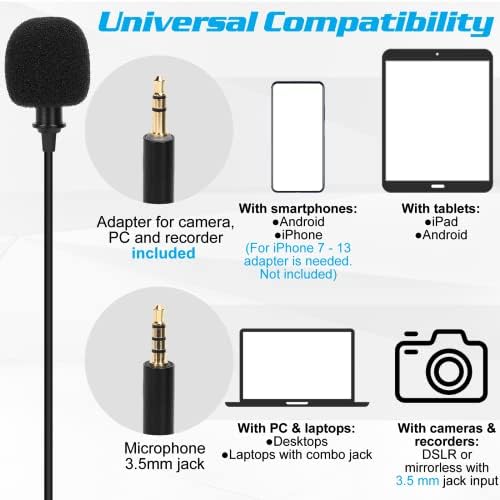 Професионална оценка лавалиер лапел микрофон за Samsung Galaxy M31 компатибилен со iPhone телефон или блогирање на фотоапарати