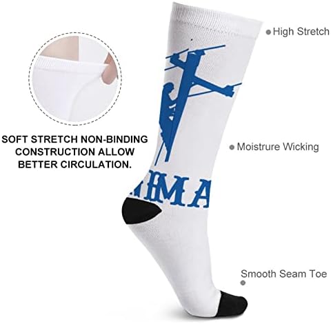 Електричен кабел Lineman1 Печатено чорапи за појавување на бои Атлетски колени високи чорапи за жени мажи