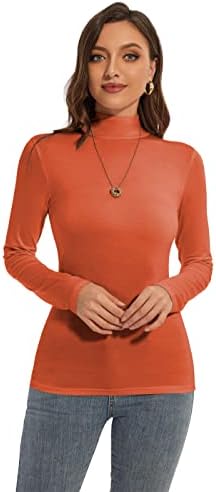 Yepclick женски долги ракави се потсмеваат на врвовите на теренот на тенок тенок лесен вклопување во маици под слој маици
