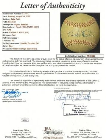 Зачудувачки Бејб Рут Сингл Потпишан Бејзбол Во Американската Лига Задебелен Потпис Пса Днк-Автограмски Бејзбол