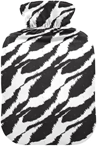 Oarencol zebra печати шише со топла вода црна бела животинска вреќа со топла вода со покривка за топла и ладна компресија 1 литар