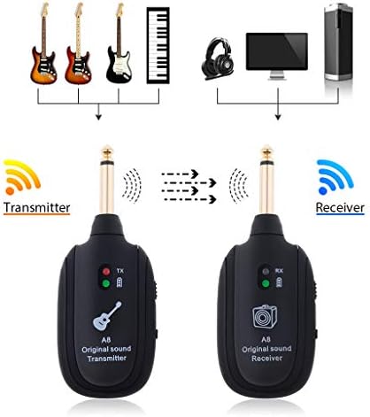 Безжичен систем на гитара Alnicov, 4 канали за гитара предавател и приемник со полнење со дигитална 2,4GHz за електрична гитара, бас,