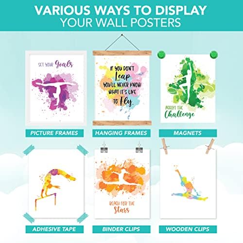 6 реверзибилни постери за гимнастика за девојчиња - 8x10in гимнастика постер, 12 дизајни танцувачки постери за студио, декор за