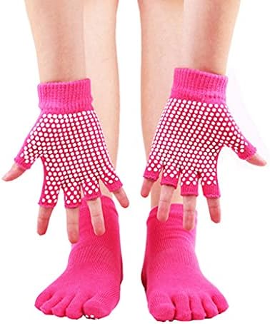 Xjjzs жени анти-лизгачки јога чорапи поставени нелизгачки јога ракавици анти-лизгачки силиконски точки со пет прсти пети за масажа
