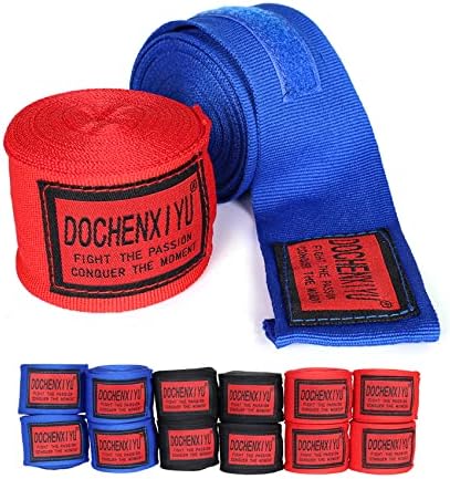 DOCHENXIYU Еластична Професионална 180 инчен Бокс Рака Обвива За Бокс Kickboxing Muay Mma Бокс Ракавици Мажи(Црна Сина црвена 4 секој)