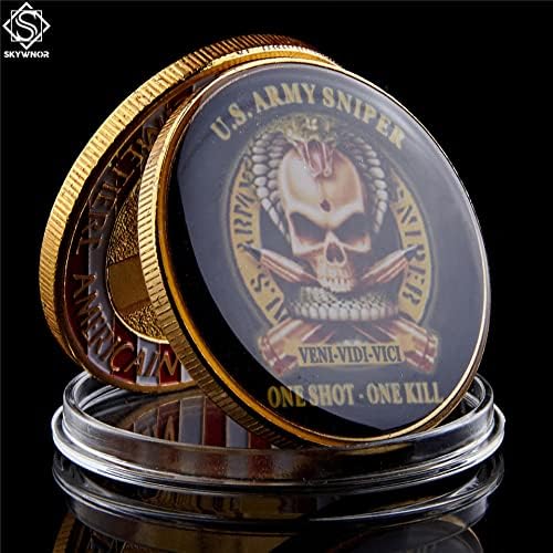 Американски Сувенир Позлатена Монета Оригинална Американска Армија Снајперист Еден Пука Еден Убие Американски Орел Воен Предизвик