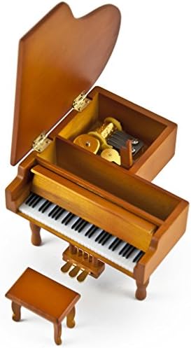Musicboxattic Неверојатна минијатурна реплика на тон на дрво на бебето Гранд пијано со клупа - многу песни што треба да се изберат