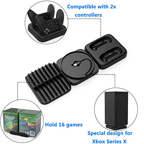 Вертикален Држач 3-ВО-1 За Xbox Серија X, Приклучна Станица За Полнење Со Двоен Контролер со Складирање 16 Игри 4 USB Порта Компатибилна Со Xbox Серија X