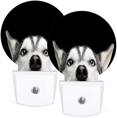 Dxtkwl peиркање сибирски хаски кучиња тркалезни ноќни светла 2 пакувања, симпатично кученце-приклучок предводени ноќни светла автоматски