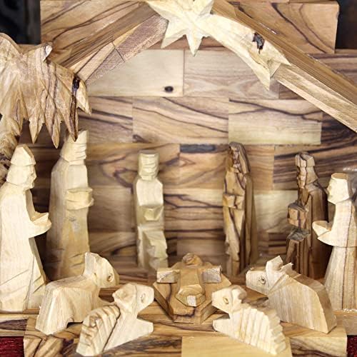 12 парче, рачно изработено рожби од маслиново дрво, направено во светата земја, домашен украсен подарок за Божиќна сцена