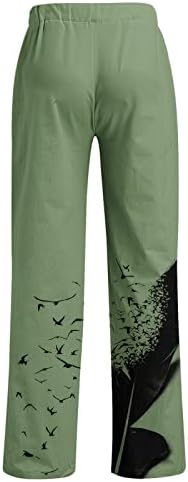 МЕМИЈА МИНСКИ памучни постелнини панталони модни птици печати средно издигнување на половината за половината, вклопуваат во голф плажа,