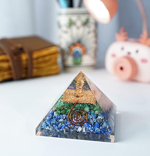 Зелена Авентурин и Лапис Лазули, 7 бои Оникс Гемстон Оргон Пирамида заздравувачки камен оргонит скапоцен камен пирамида реики кристал балансирање