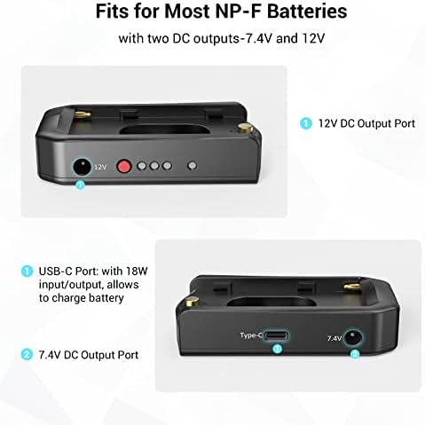Плоча за адаптер за батерии на SmallRig NP-F за камери DSLR & Mirrorless, компатибилен со повеќето од NP-F батеријата, доаѓа со 8V/12V