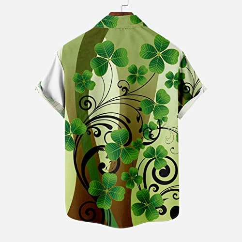 Маици на Денот на Свети Патрикс Менс ирски Шамрок кошули Хавајски копче до кошули Блуза случајна кратка ракав Топ пулвер