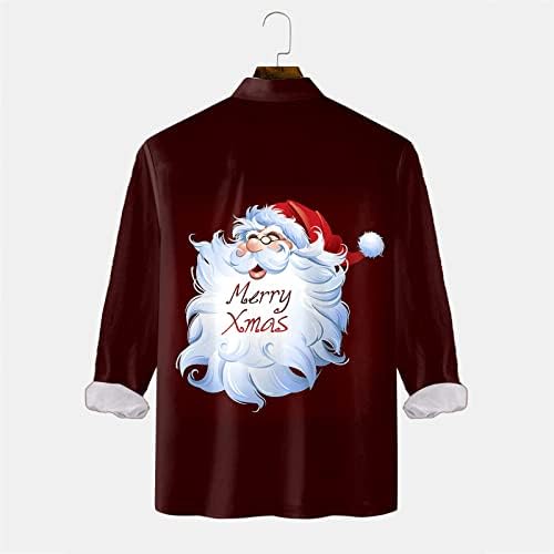 Копчиња за долг ракав на Здфер Божиќ со долги ракави, Божиќни смешни Дедо Мраз печатени кошула за куглање за куглање, дизајнерски кошули