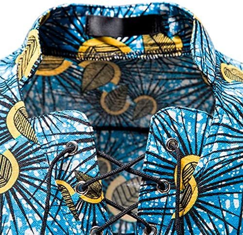 Блузи За Машки Долги Ракави Стојат Јака Маица Етнички Печатење Памук Лен Обични Маици Кошули Пуловер Блуза Врвот