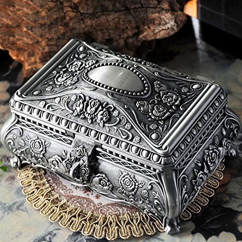 Слаба гроздобер накит богатство кутија за градите Антички цинк легура прстен на прстенот со металик цветни врежани