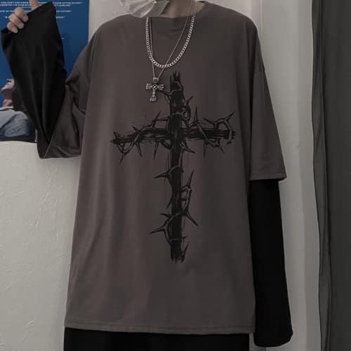 Аобионо мажи женски готски кошула y2k емо гранџ алт гроздобер долг ракав врвна темна академија харајуку крст облека за џемпери