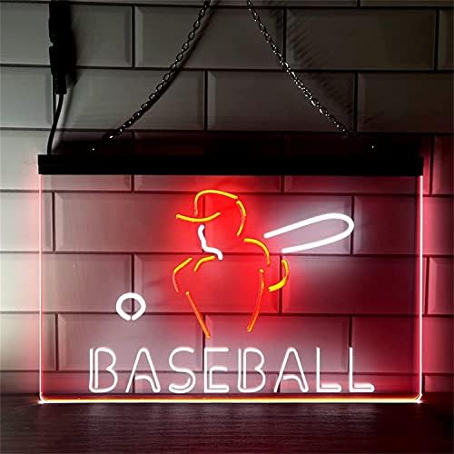 Двтел Бејзбол Неонски Знак, Прилагодено Стадион Клуб Декор Ноќни Светла Акрилни Неонски Светла, Ѕид Виси Прозрачна Табла, 40х30см