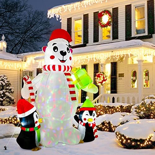 Декорации за Божиќни двор на Aerwo, 6 метри поларна мечка и пингвин надувување на надувување на предводени светла за промена на