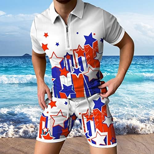 Машка облека со две парчиња мажи пролетно лето лето со кратки костуми со кратки ракави лап -starвезда печатена модна костум