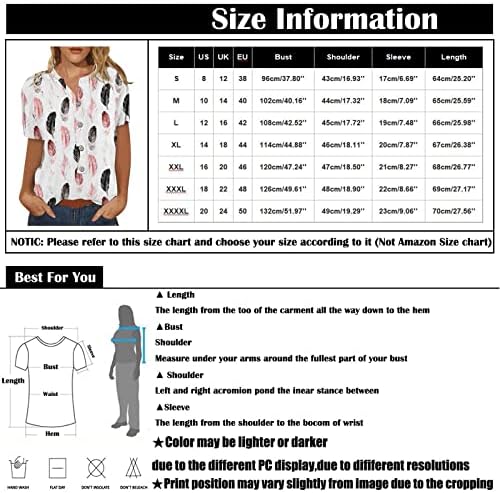 Blенски плус големина блузи со кратки ракави со кратки ракави, кои излегуваат на врвови, цветни печатени обични блузи маички