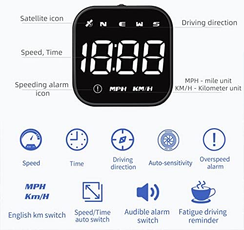 Wiiyii G4S Дигитален GPS брзинометар, Displayу Худ автомобил со глава нагоре со дигитална брзина во MPH KPH, Универзален за автомобили Truck