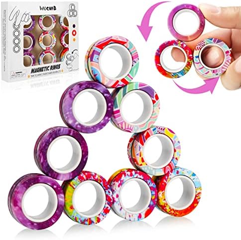 9 парчиња фидгетски магнетни прстени, шарени прстени со прсти, магнетни играчки за декомпресија на прстот.