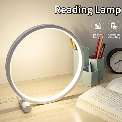 HSART LED кружен табела за ламби, минималистички дизајн на осветлување во кревет, креативен стилски 3-насочен затемнет биро за ламби, USB порт