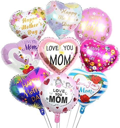 Роблу 9 парчиња Балони За Забави На Мајката Декорации На Денот На Мајките Фолија Балони За Срце Тркалезни Балони Те Амо Мама Балони
