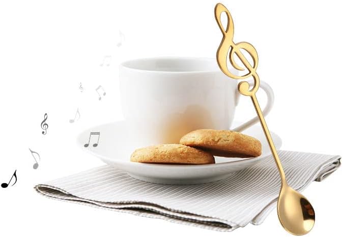 Музички Лажици За Чај Поставете Музичка Лажица 2 Парчиња Лажица За Кафе Од Нерѓосувачки Челик 2 бои Десерт Лажици За Сладолед Подарок