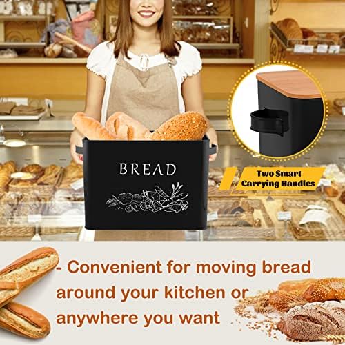 Е-Далеку Леб Кутија За Кујна Countertop, Метал Леб Складирање Контејнер Канта Со Бамбус Капак За Сечење Леб, Екстра Големи &засилувач;