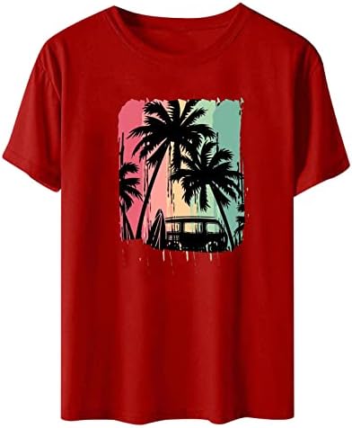 Женски Графички Врвови Блузи За Вратот На Бродот Маици Плажа Со Кратки Ракави Хавајски Тропски Летни Есенски Врвови 2023 5Ј