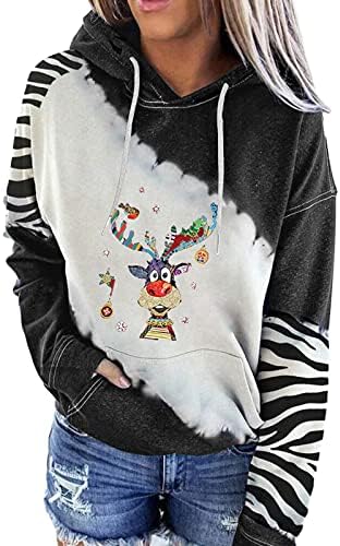 Fragarn женски моден обичен забавен забавен Божиќен печатен џемпер од вратот лабав спортски врвен пуловер