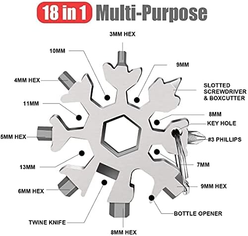 UseBast Snowflake Multitool, 18-во-1 не'рѓосувачки челик Алатка за снегулка со шише, отворач за шрафцигер/Божиќен подарок за