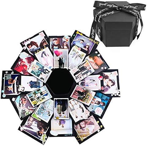 Креативна црна експлозија кутија, DIY Фото албум Изненадувачки кутија, Love Memory StrapBooking Подарок за подароци за роденденска