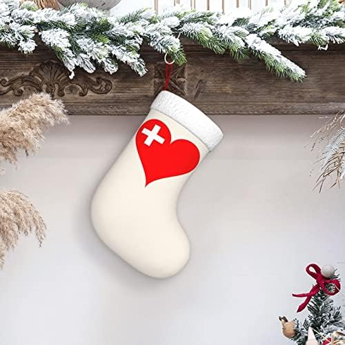 QG ZZX Switzerland Flag Heart Hearthristrat Christmas Stocks Xmas Codrings камин виси чорап 18 инчи за одмор