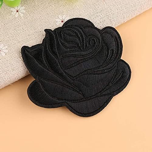 Речено 2 парчиња црна роза извезена закрпи железо на лепенка цвет апликации за облека шијат на уметности занаети DIY декорација торба капа Апликација