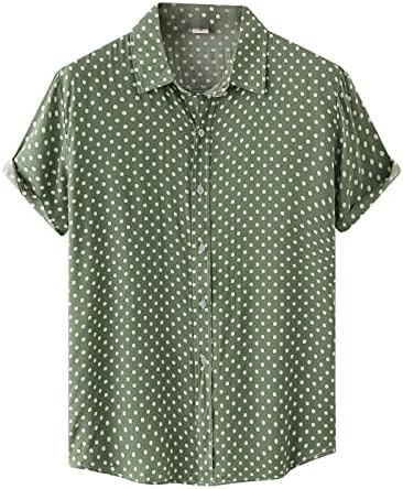 Кошули за мажи печатени памучни постелнини врвни пол -точки печати лапел кратки ракави кошули кошули кошули копче нагоре