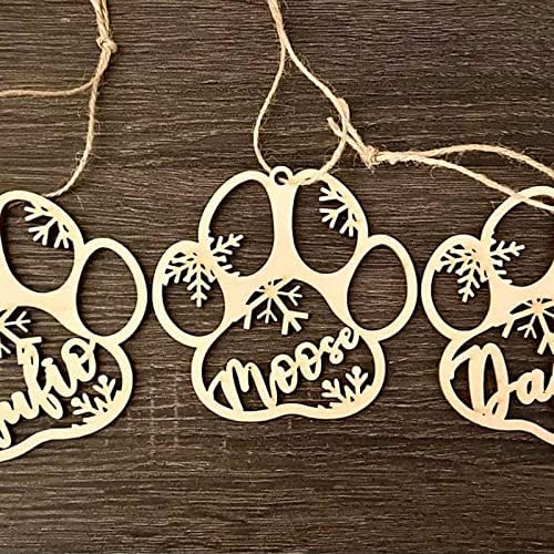 Персонализирајте го името на вашето куче, персонализирани ознаки за подароци за божиќни божици, украсен украс за Божиќ, дрвена украсна топка
