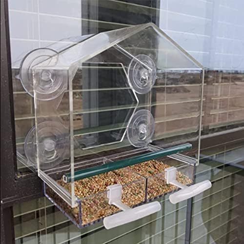 Фидер за птици со прозорец со силни чаши за вшмукување за диви птици. Транспарентен фидер за птици со прозорец со хексагонален прозорец
