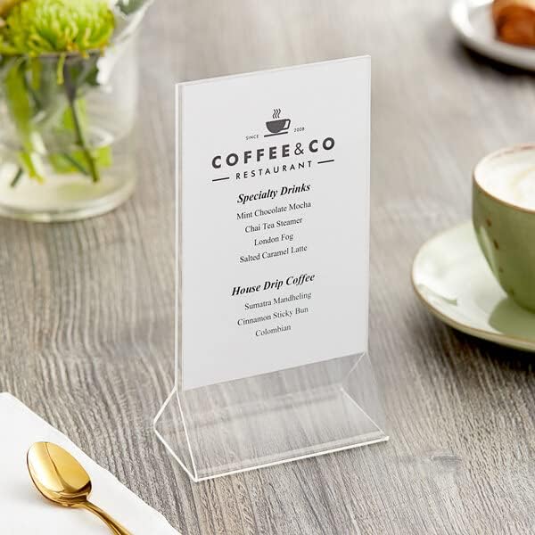 Soro Essentials- сет од 12- 3 1/2 ”x 5” акрилни двострани држачи на менито, рамки за слики за броеви на свадбени табели, знаци на ресторани,