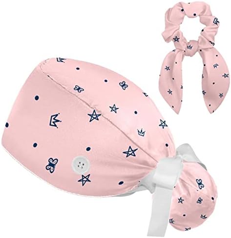 Прилагодливо работно капаче симпатична круна starsвезди розова буфантна капа со копчиња чистат капа со ласкава коса пискава