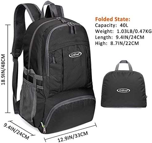 G4Free 40L лесен пакуван ранец за пешачење со влажен џеб, водоотпорен корисен преклопен кампување на отворено патување дневно