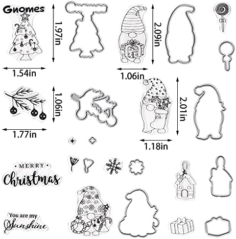 Alibbon Merry Christmas Gnomes Clear Mampry и Dies за правење картички, подароци за новогодишни елки, транспарентни силиконски