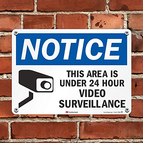 SmartSign - U1-1002 -NP_14X10 Известување - Оваа област е под 24 -часовен знак за надзор на видео од | 10 x 14 пластика