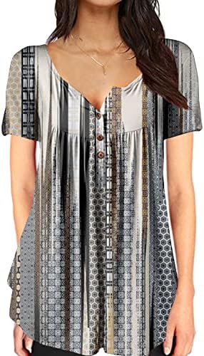 Женска Маица За Вратот V Основни Маици Со Кратки Ракави 2023 Лето Удобни Печатени Модни Секојдневни Лабави Блузи