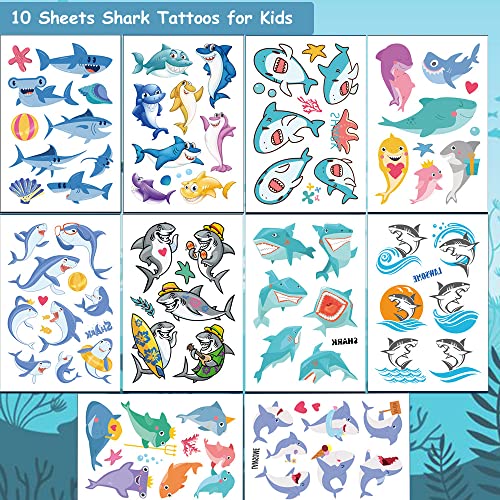 Хохамн Ајкула Привремени Тетоважи За Деца - 10 Листови Океан Ајкула Лажни Тетоважи За Момчиња Девојчиња Роденденски Украси Забава Фаворизира